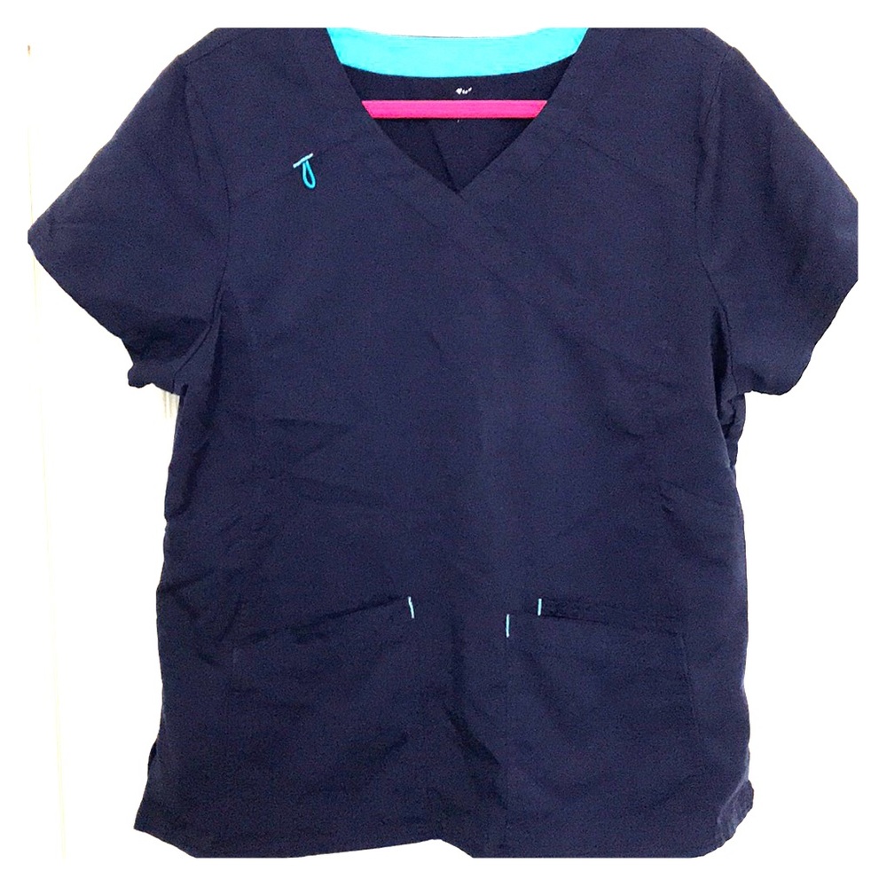 Navy Blue $ Turquoise Scrubstar Top Size Large